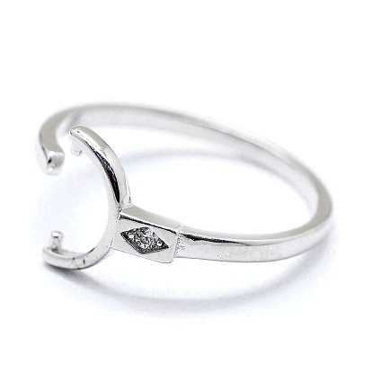 Adjustable 925 Sterling Silver Cuff Finger Ring Components, For Half Drilled Beads, with Cubic Zirconia, Clear