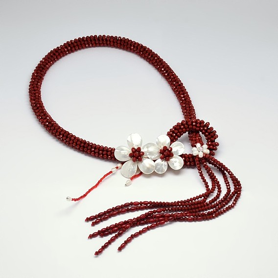 Fleurs perlées de verre colliers de lasso, avec perle et coquille, 31.4 pouce