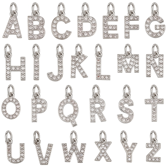 26 pièces 26 styles breloques en laiton micro-pavé de zircone cubique de qualité AAA, lettre a, sans cadmium et sans nickel et sans plomb