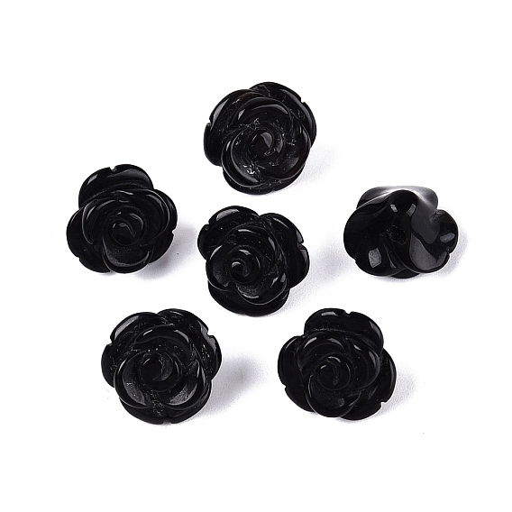Natural Obsidian Carved Beads, Rose Flower