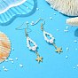 Shell Pearl and Brass Micro Pave Cubic Zirconia Charms Dangle Earring, 304 Stainless Steel Dangle Earrings for Women