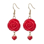 Серьги с подвесками из смолы, с фурнитурой эмалевой сплавочной, Хэллоуин роза и сердце