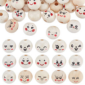 10 стили печатных деревянных европейских бусин, бусины с большим отверстием, круглый с улыбающимся лицом