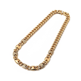 Crystal Rhinestone Coffee Bean Link Chain Necklace, Ion Plating(IP) 304 Stainless Steel Curb Chains Gothic Necklace for Men Women