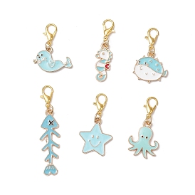 Pendentifs décoratifs en alliage émaillé de la série océan, avec alliage de zinc homard fermoirs pince