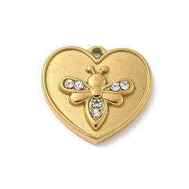 304 Stainless Steel Rhinestone Pendants, Heart, Bees