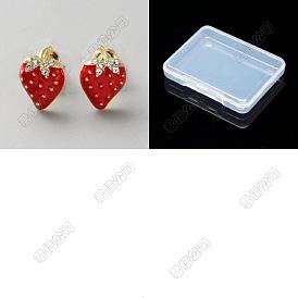 1 Par de pendientes de botón de aleación de zinc esmaltados, con diamante de imitación, fresa