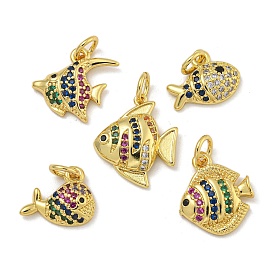 Rack Plating Brass Micro Pave Cubic Zirconia Charms, Long-Lasting Plated, Cadmium Free & Lead Free, Real 18K Gold Plated