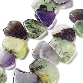 Natural Prehnite & Amethyst Beads Strands, Nuggets, Top Drilled