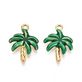 304 подвески из нержавеющей стали, с эмалью, очарование кокосовой пальмы, реальный 18 k позолоченный, ионное покрытие (ip)