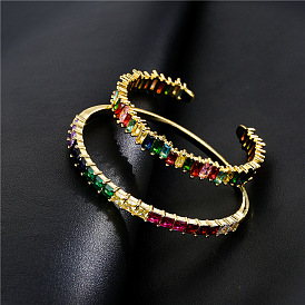 Rainbow CZ Bangle Bracelet for Women in Genuine Gold Plated Copper with Micro Pave Setting