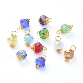 Electroplate Faceted Glass Charms, with Alloy Flower Daisy Spacer Beads and Brass Findings, Rondelle