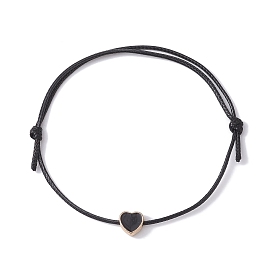 Alloy Enamel Heart Braided Bead Bracelet, Waxed Polyester Cords Adjustable Bracelet