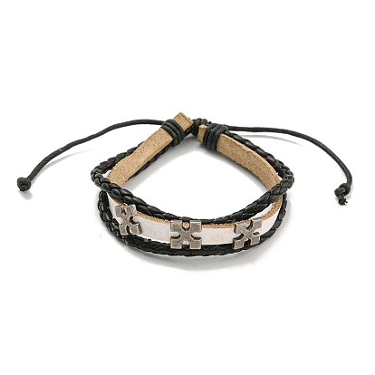 Трехслойные многонитевые браслеты из искусственной кожи и вощеного шнура, регулируемые браслеты из сплава с перекрестной оплеткой