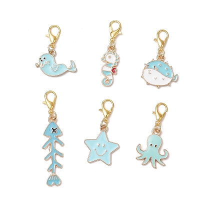 Pendentifs décoratifs en alliage émaillé de la série océan, avec alliage de zinc homard fermoirs pince