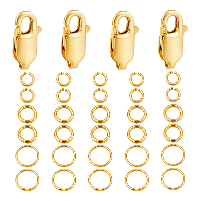 30 шт. 3 стили 925 открытые кольца для прыжков из стерлингового серебра, пропил пилой закругленный, с 4шт. застежками-карабинами из стерлингового серебра