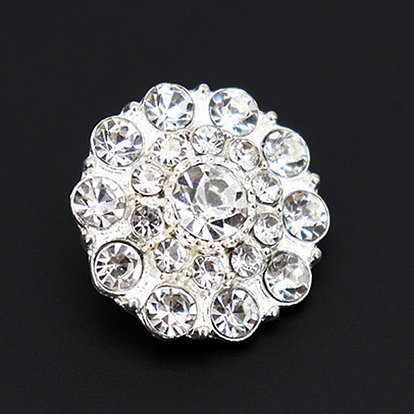 1-Hole Alloy Shank Buttons, with Rhinestone, for Garment Accessories