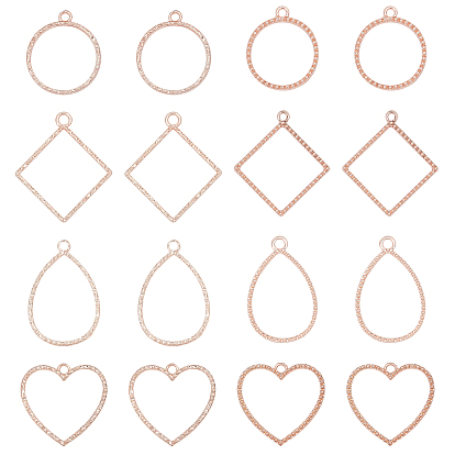 16Pcs 8 Style Zinc Alloy Open Back Bezel Pendants, For DIY UV Resin, Epoxy Resin, Pressed Flower Jewelry, Mixed Shapes