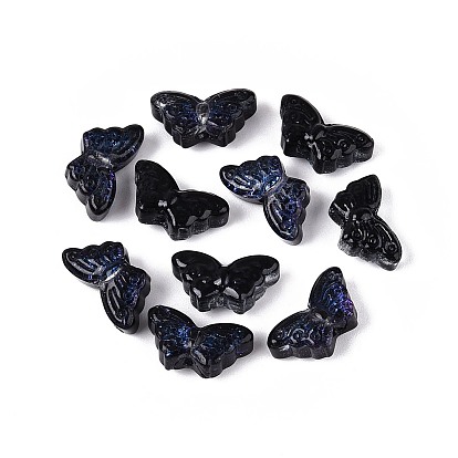 Starry Transparent Glass Beads, Butterfly, with Glitter Powder