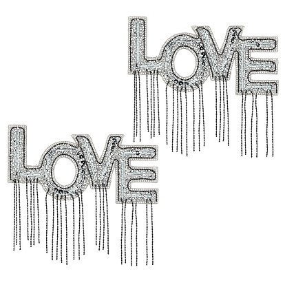 2шт. Стразы со словом «любовь», отделка стразами из смолы, пришивание ленты со стразами, аксессуары для костюма, с железной кисточкой