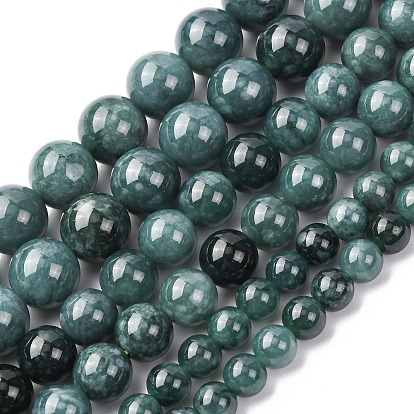 Нити бусин из натурального голубого нефрита, круглые