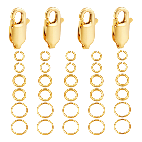 30 шт. 3 стили 925 открытые кольца для прыжков из стерлингового серебра, пропил пилой закругленный, с 4шт. застежками-карабинами из стерлингового серебра