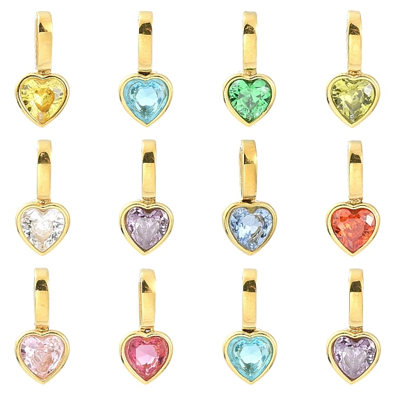 12 шт. 12 Цветное ионное покрытие (IP) 304 Подвески из нержавеющей стали со стразами, сердце прелести, реальный 14 k позолоченный