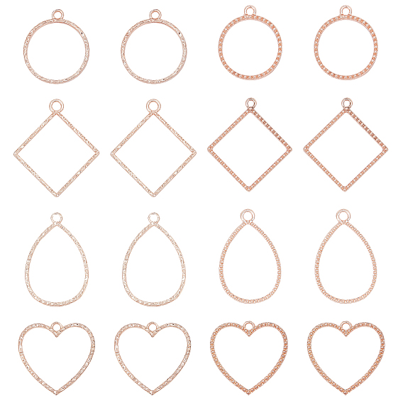 16Pcs 8 Style Zinc Alloy Open Back Bezel Pendants, For DIY UV Resin, Epoxy Resin, Pressed Flower Jewelry, Mixed Shapes