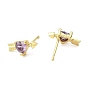Heart with Arrow Brass Stud Earrings, with Clear Cubic Zirconia, Long-Lasting Plated, Lead Free & Cadmium Free