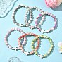 6Pcs 6 Colors Baking Paint Synthetic Turquoise Round & Cross Beads Stretch Bracelets for Men Women