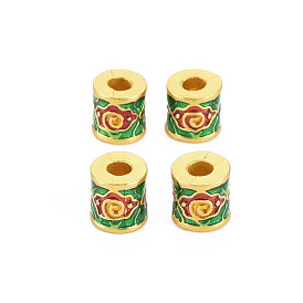 Rack Plating Alloy Enamel European Beads, Large Hole Beads, Long-Lasting Plated, Matte Style, Cadmium Free & Nickel Free & Lead Free, Column with Flower