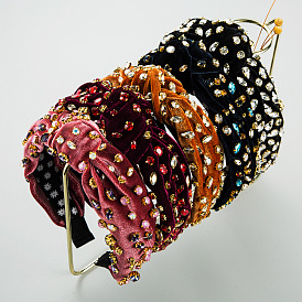 Handmade Velvet Baroque Headband with Full Rhinestone for Fashionable Look