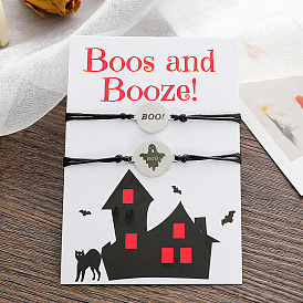 BOO Stainless Steel Braided Bracelet - Unique Halloween Card Charm, European and American Style Jewelry
