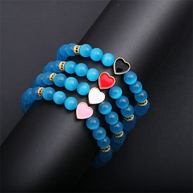 Natural Stone Bracelet - European and American Heart Lake Blue Cat Eye Beaded Bracelet