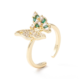 Green Cubic Zirconia Butterfly Cuff Ring, Exquisite Brass Open Ring for Women, Cadmium Free & Lead Free