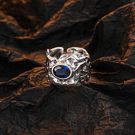 Unique Blue Zircon Vintage Silver Statement Ring for Women