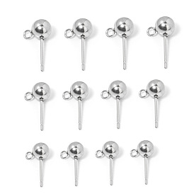 Stainless Steel Stud Earring Findings, with Loop, Round