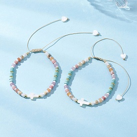 Женские плетеные браслеты из натуральных пресноводных ракушек и смешанных драгоценных камней, крестик, со стеклянными и латунными бусинами