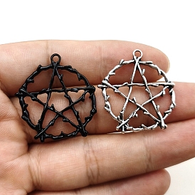 Tibetan Style Zinc Alloy Pendants, Flat Round with Star