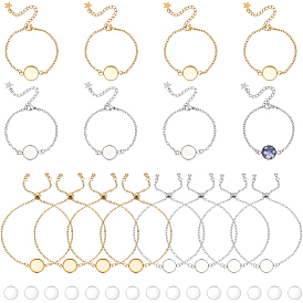 16 pièces 4 styles 304 fabrication de bracelets en chaîne à maillons en acier inoxydable, à fermoir pince de homard et cabochons ronds plats, avec cabochons en verre transparent 16pcs