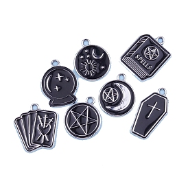 Alloy Enamel Pendants, Platinum, Coffin with Cross/Flat Round with Moon & Sun & Star/Book/Magic Ball/Card