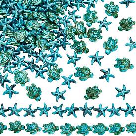 4 нити 2 стили синтетические бирюзовые окрашенные бусины нити, эффект впрыска топлива, морская звезда и морская черепаха