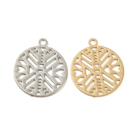 Brass Etched Metal Embellishments Charms, Long-Lasting Plated, Flat Round with Hollow Out