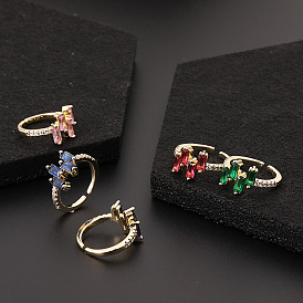 Geometric Colorful Zircon Ring - Minimalist, Luxury, Rainbow, Open Ring.