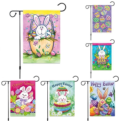 Linen Garden Flags, Double Sided Easter Flag, for Home Garden Yard Decorations, Rectangle with Rabbit & Easter Egg Pattern