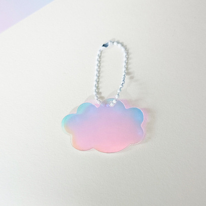 Laser Gradient Acrylic Disc Pendant Decoration, with Ball Chains, for DIY Keychain Pendant Ornaments