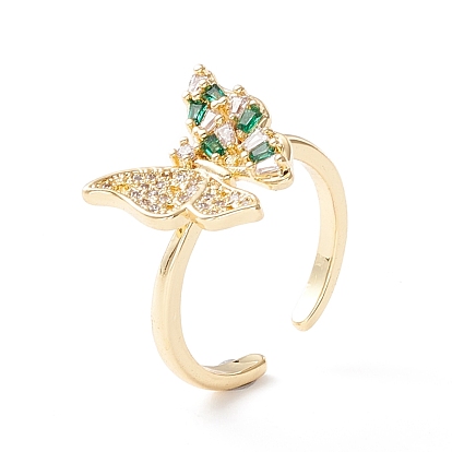 Green Cubic Zirconia Butterfly Cuff Ring, Exquisite Brass Open Ring for Women, Cadmium Free & Lead Free