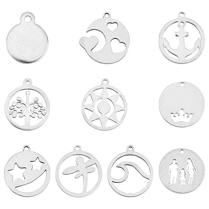 Pendentifs en acier inoxydable, Coupe au laser, plat rond
