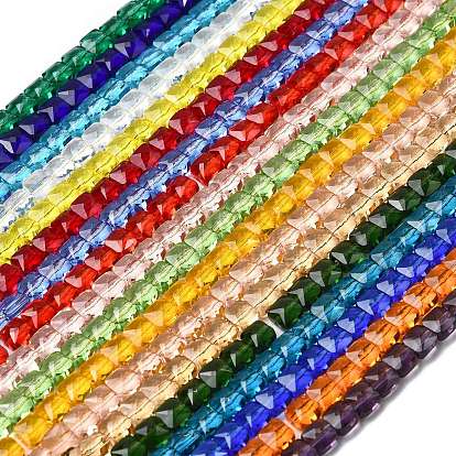 Прозрачные стеклянные бусины, квадратный, граненые