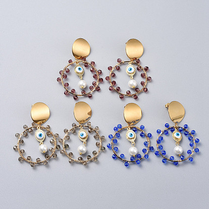 Pendientes colgantes, con 304 resultados de aretes de acero inoxidable, esmalte de latón mal de ojo enlaces, que une los anillos, cuentas de vidrio y aretes, dorado